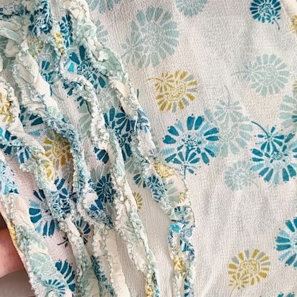 Free People Yours Truly Printed Dress in White and Teal Fairy Summer Floral Sz 2 - Picture 6 of 9